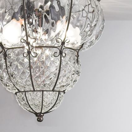 SIRU - Mennyezeti lámpa CLASSIC 3xE14/40W/230V átm. 25 cm átlátszó/fekete Velencei üveg