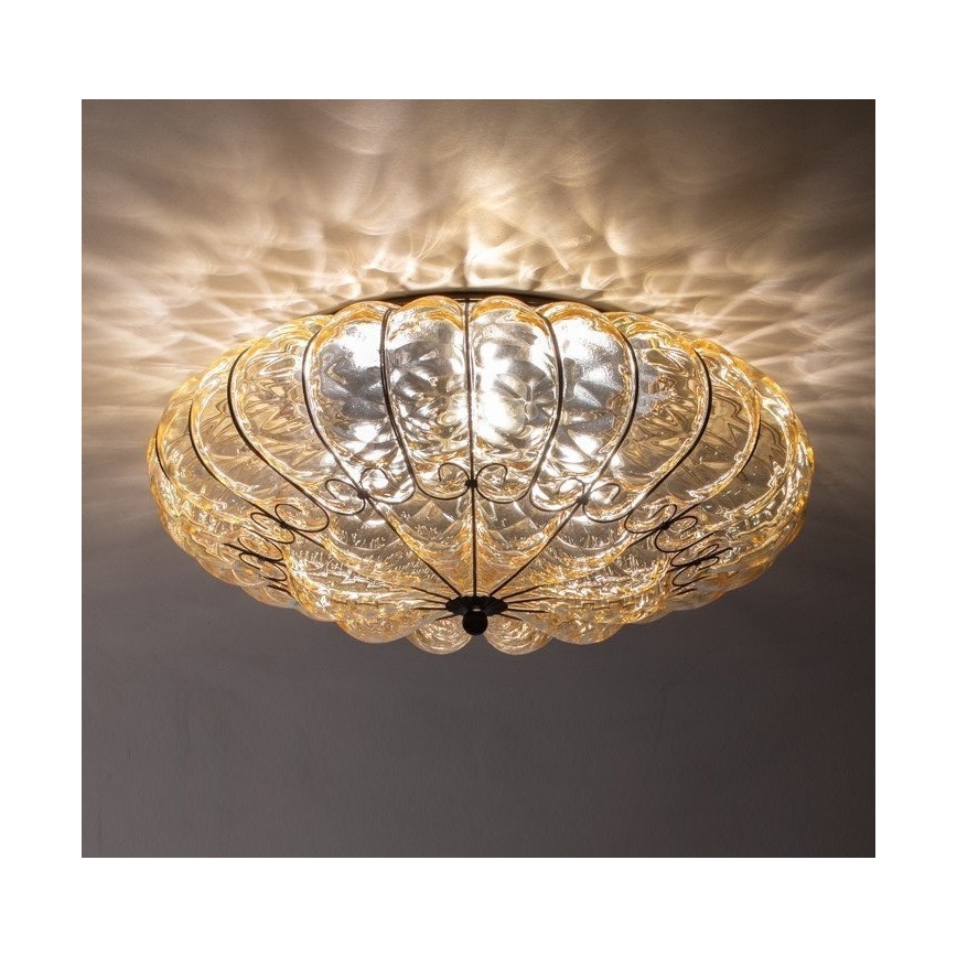 SIRU - Mennyezeti lámpa SOLE 3xE14/40W/230V átm. 31 cm bézs/matt króm Velencei üveg