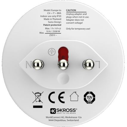 SKROSS - Utazó Adapter Brazília/Olaszország/Svájc 10A