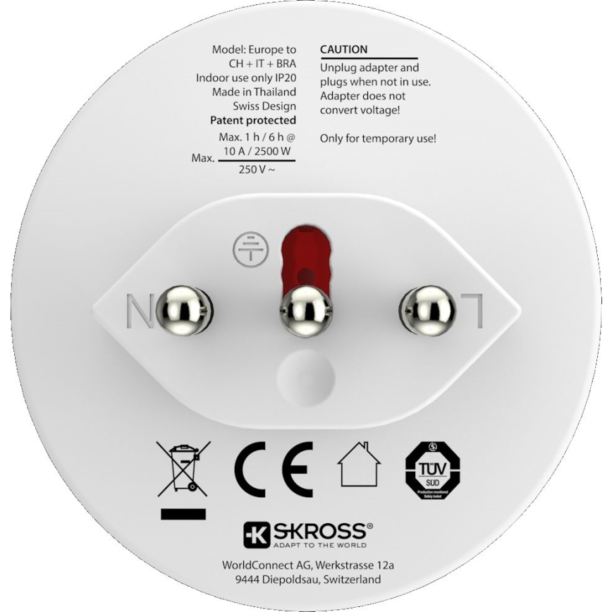 SKROSS - Utazó Adapter Brazília/Olaszország/Svájc 10A