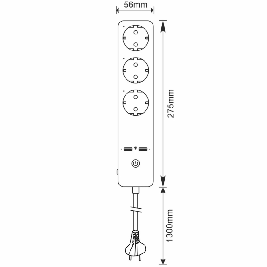 SMART hosszabbító kábel kapcsolóval 1,5 m + 2x USB/Wi-Fi Tuya SCHUKO