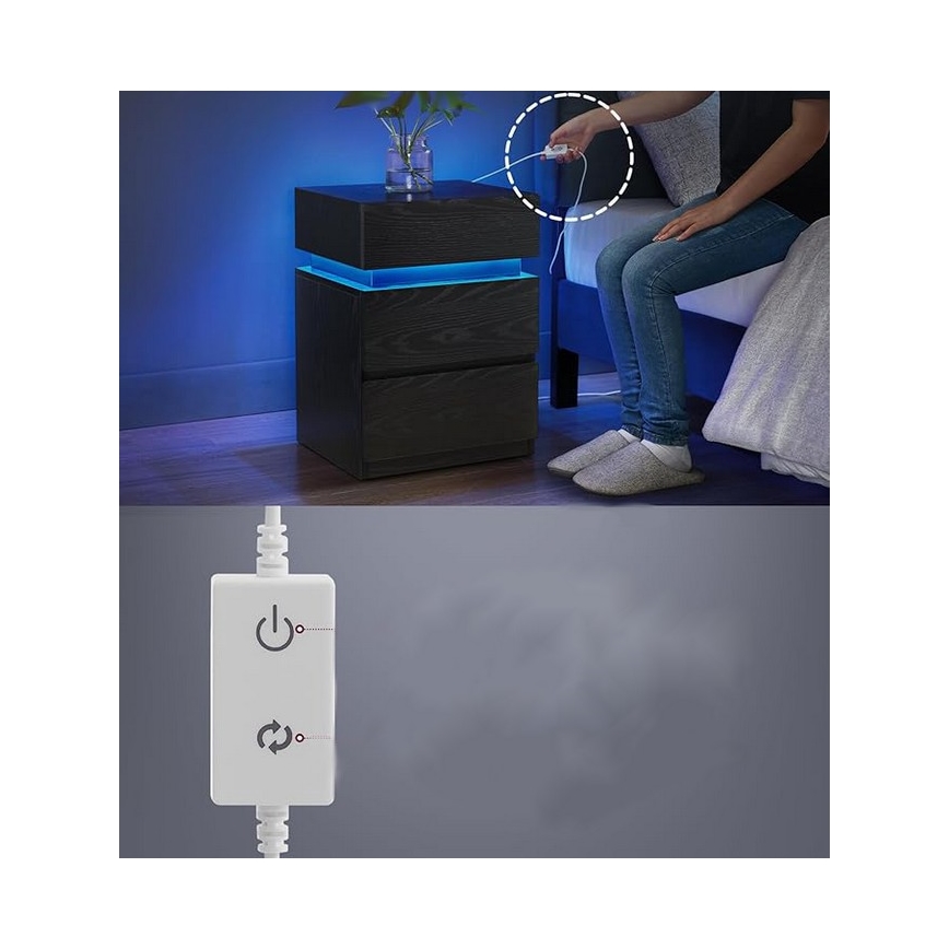 SMARTIE LED-világítású éjjeliszekrény, fekete