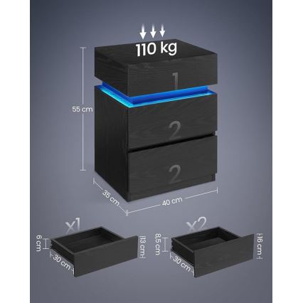 SMARTIE LED-világítású éjjeliszekrény, fekete