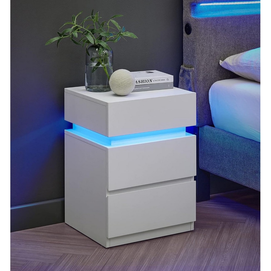 SMARTIE világítással ellátott éjjeliszekrény, fehér