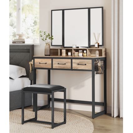 Sminkasztal puffal 28,6x42 cm FLORA barna/fekete