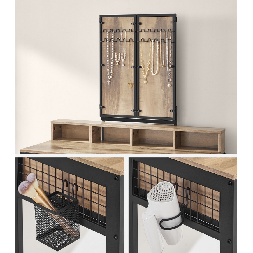 Sminkasztal puffal 28,6x42 cm FLORA barna/fekete