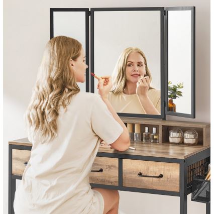 Sminkasztal puffal 28,6x42 cm FLORA barna/fekete