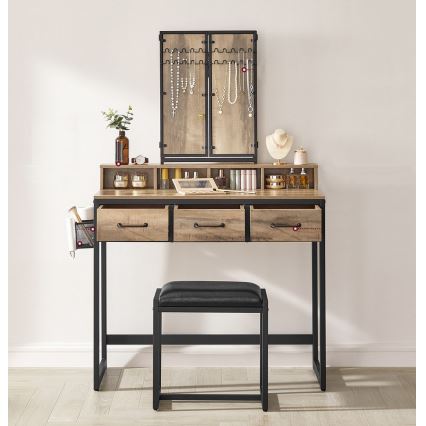 Sminkasztal puffal 28,6x42 cm FLORA barna/fekete