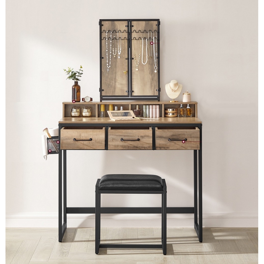 Sminkasztal puffal 28,6x42 cm FLORA barna/fekete