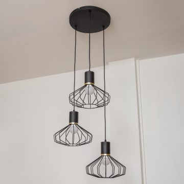 SOLANO kábeles csillár 3xE27/15W/230V fekete/arany