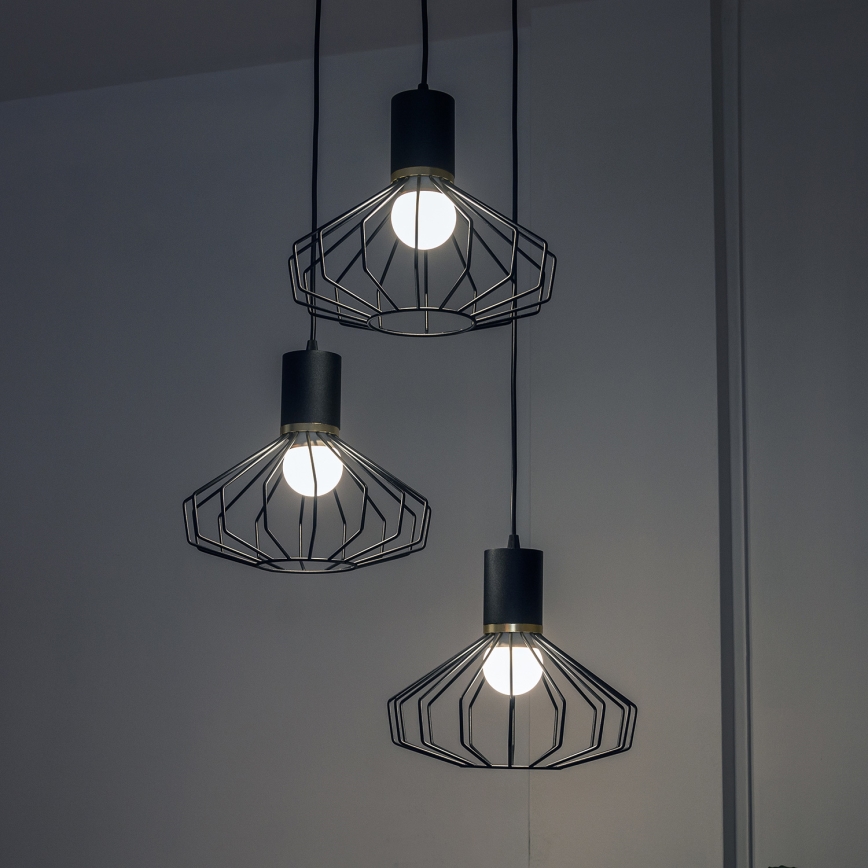 SOLANO kábeles csillár 3xE27/15W/230V fekete/arany