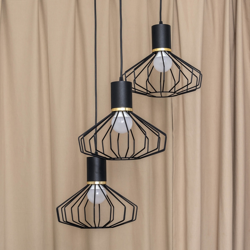 SOLANO kábeles csillár 3xE27/15W/230V fekete/arany