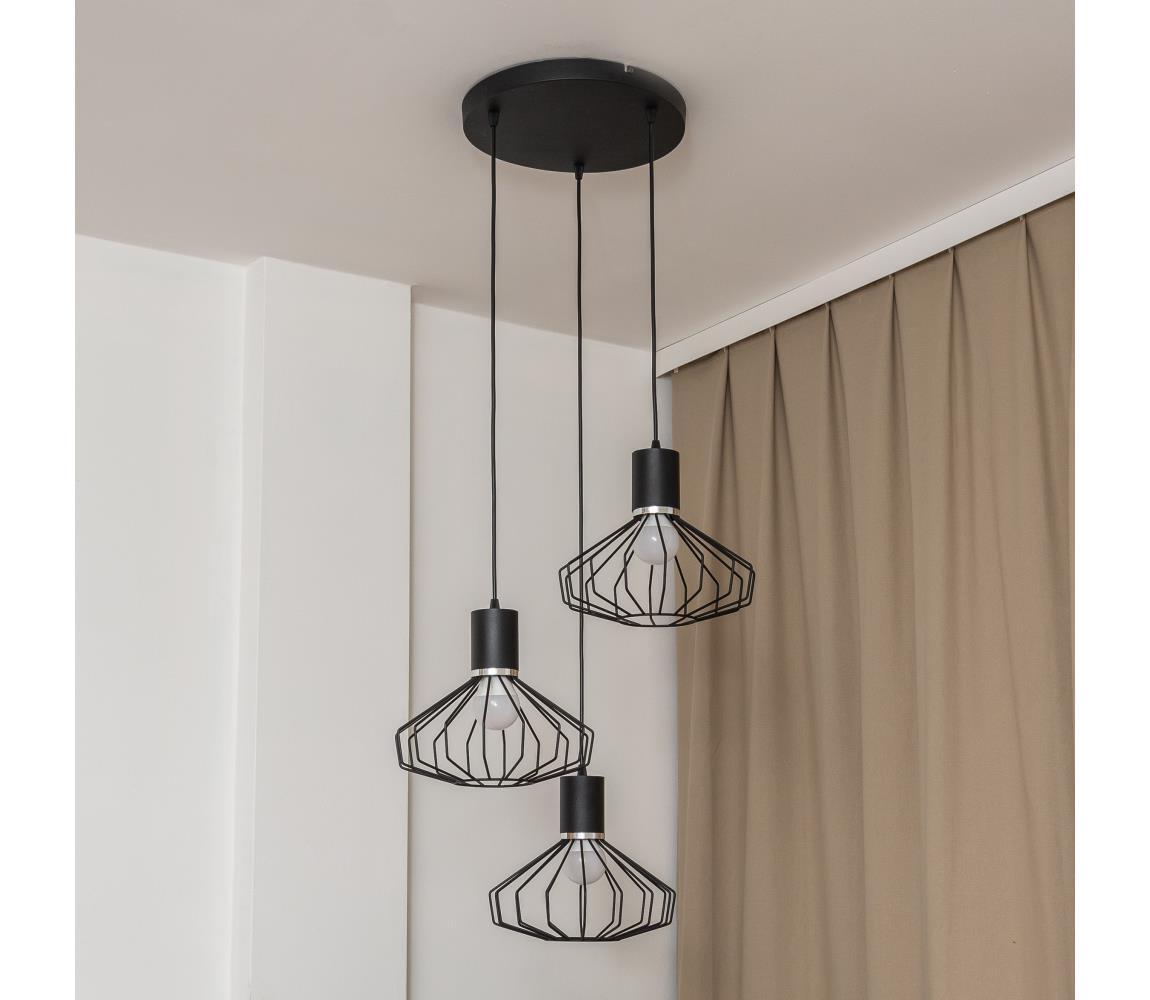 SOLANO kábeles csillár 3xE27/15W/230V fekete/fényes króm W