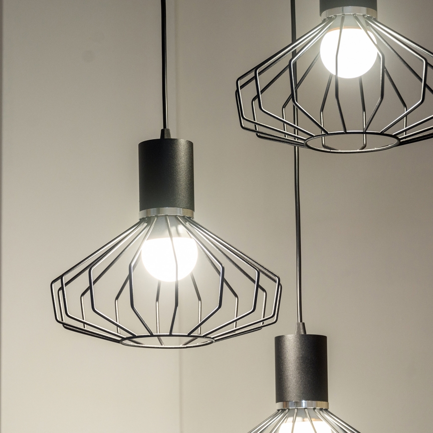 SOLANO kábeles csillár 3xE27/15W/230V fekete/fényes króm