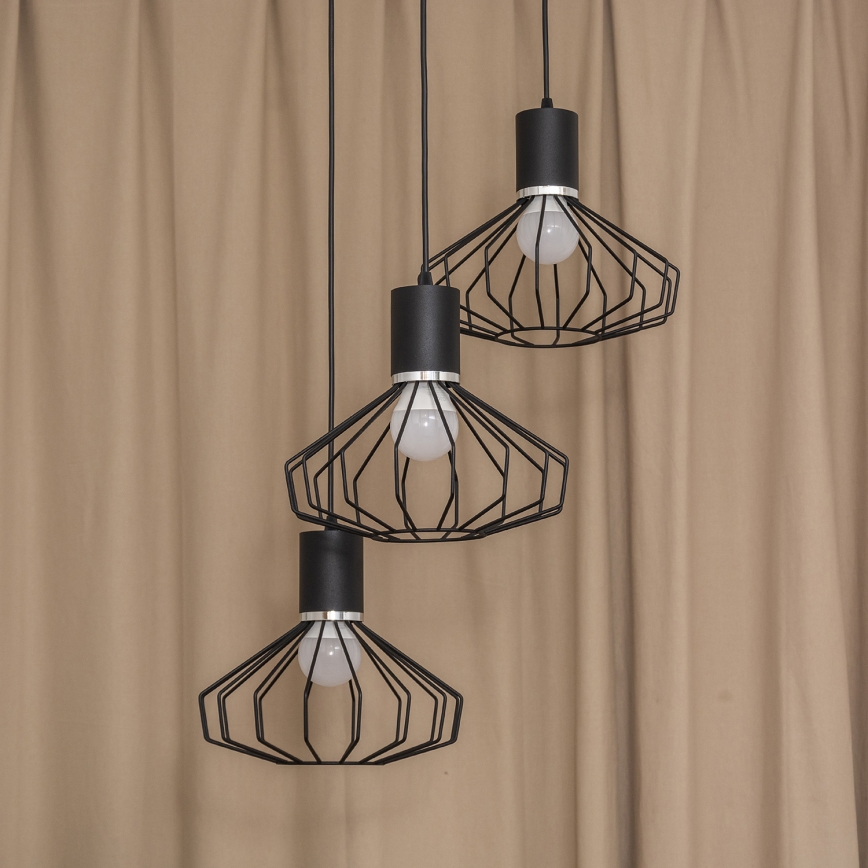 SOLANO kábeles csillár 3xE27/15W/230V fekete/fényes króm