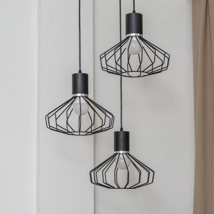 SOLANO kábeles csillár 3xE27/15W/230V fekete/fényes króm