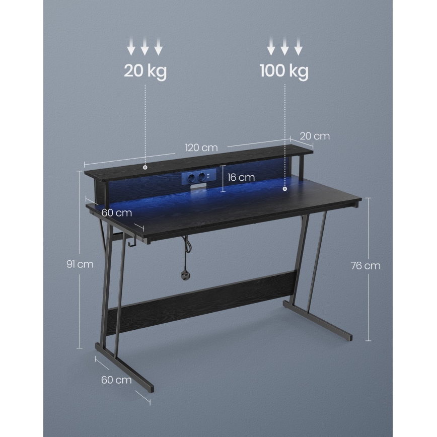SOLEA-X fekete íróasztal háttérvilágítással