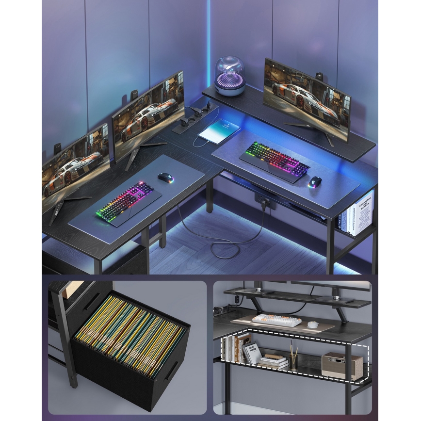 SOLEA-X háttérvilágításos íróasztal barna/fekete