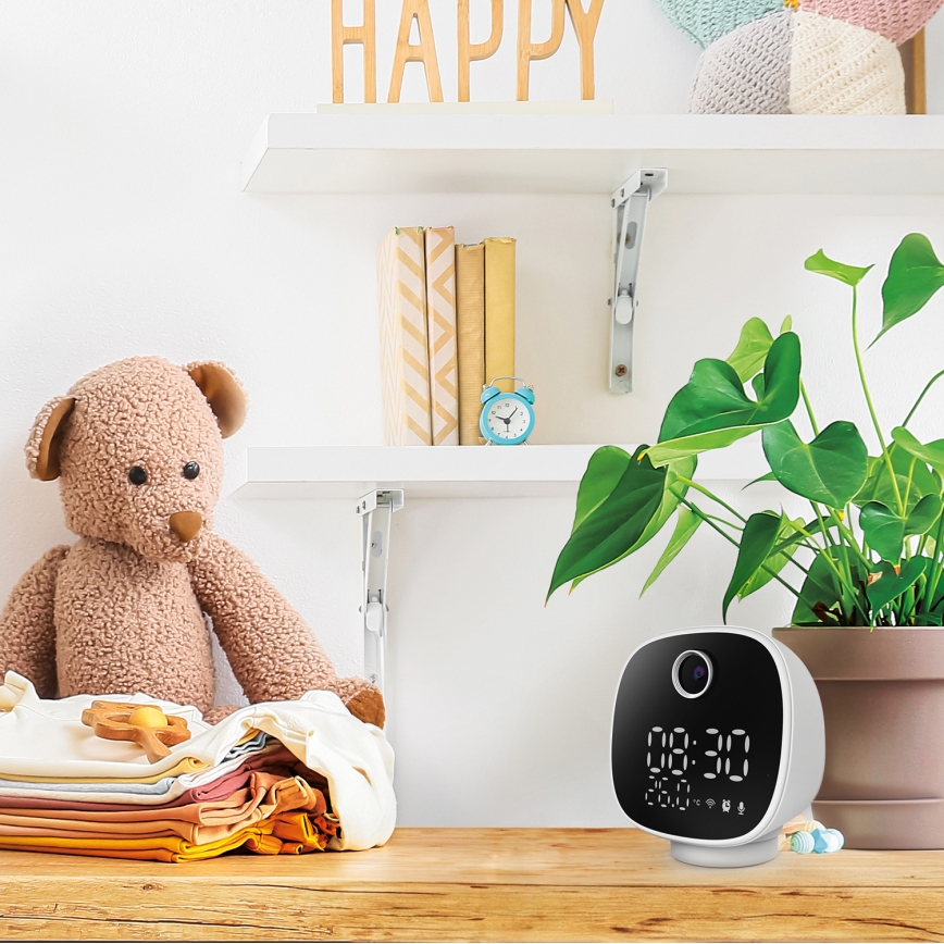Okos kamera ébresztőórával, hőmérővel és LED lámpával 1296p 3Mpx 5V Wi-Fi Tuya IP65