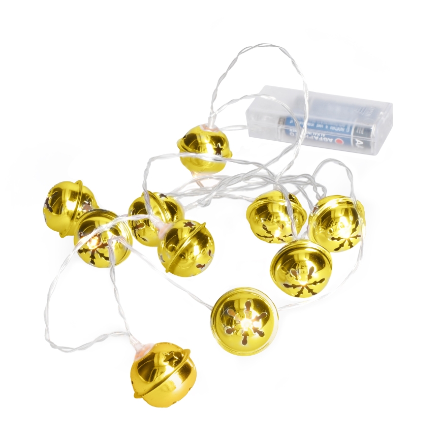 LED karácsonyi fényfüzér 10xLED/2xAA/meleg fehér 1,8m csengők