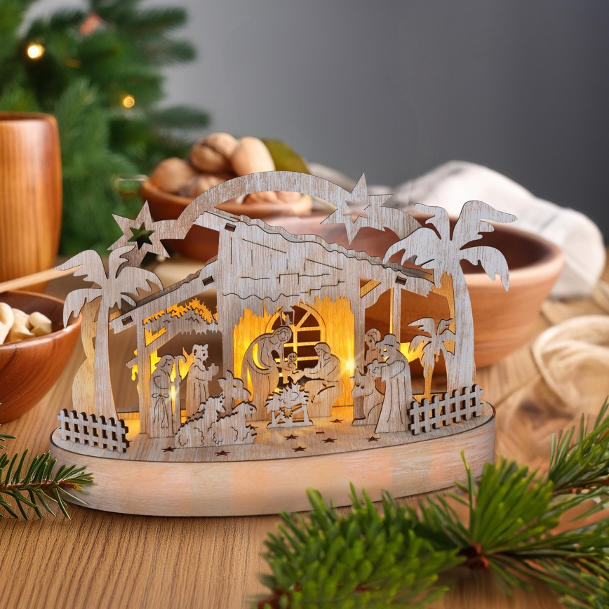 LED karácsonyi dekoráció LED/2xAA/meleg fehér betlehem