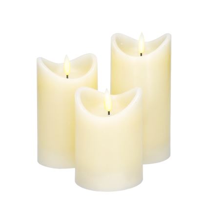 KÉSZLET 3x LED Természetes viasz gyertya LED/3xAAA/meleg fehér