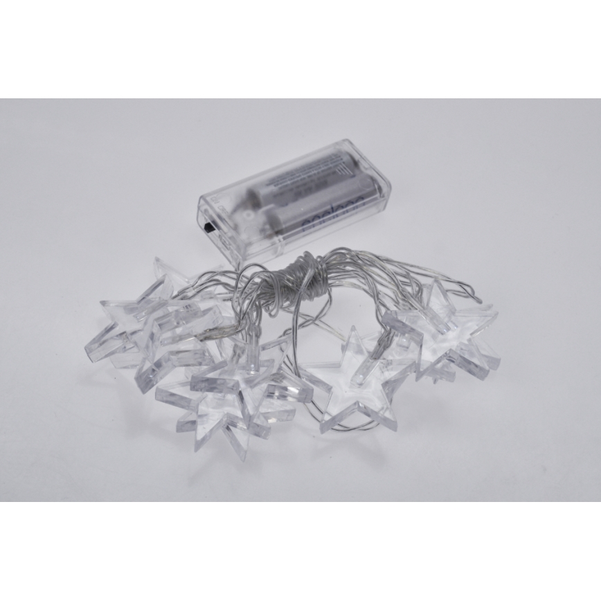 LED Karácsonyi lánc 2,5 m 10xLED/2xAA csillagok, fehér fény