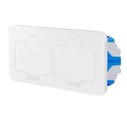 Kültéri, padlóba süllyeszthető dupla konnektor, IP55, fehér, téglalap alakú