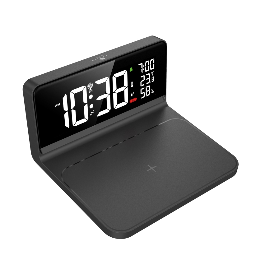 LED ébresztőóra LCD kijelzővel és Qi vezeték nélküli töltéssel LED/10W/230V