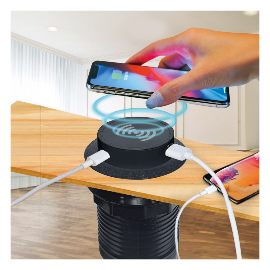 Beépített vezeték nélküli töltő + USB A+C fekete