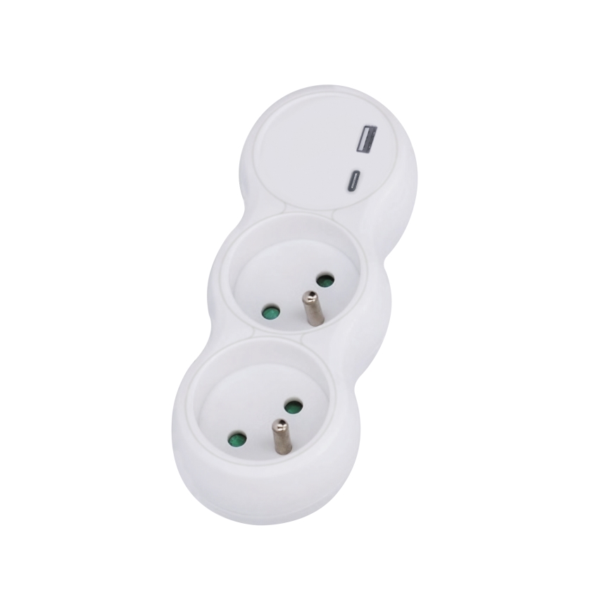 Elosztó konnektor USB A+C töltővel 2x10A fehér