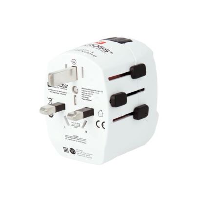 Utazó adapter UK-hoz, USA-hoz, Ausztráliához és Kínához 230V + 2x USB port
