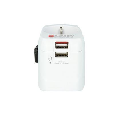 Utazó adapter UK-hoz, USA-hoz, Ausztráliához és Kínához 230V + 2x USB port