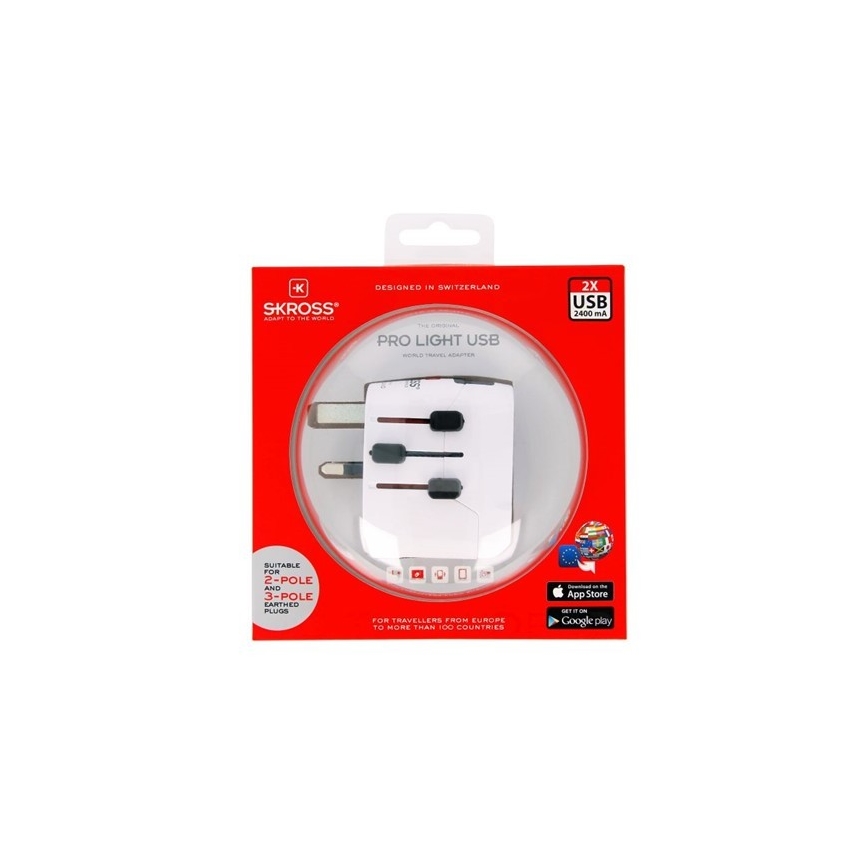 Utazó adapter UK-hoz, USA-hoz, Ausztráliához és Kínához 230V + 2x USB port
