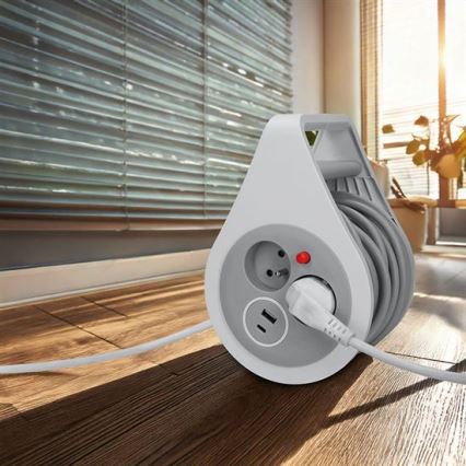 Kábeldobos hosszabbító 2 aljzattal + USB A és C, 10 m