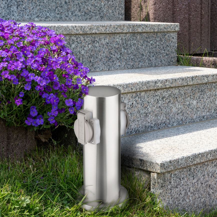 Kültéri konnektoros oszlop 2x230V IP44 matt króm, kerek