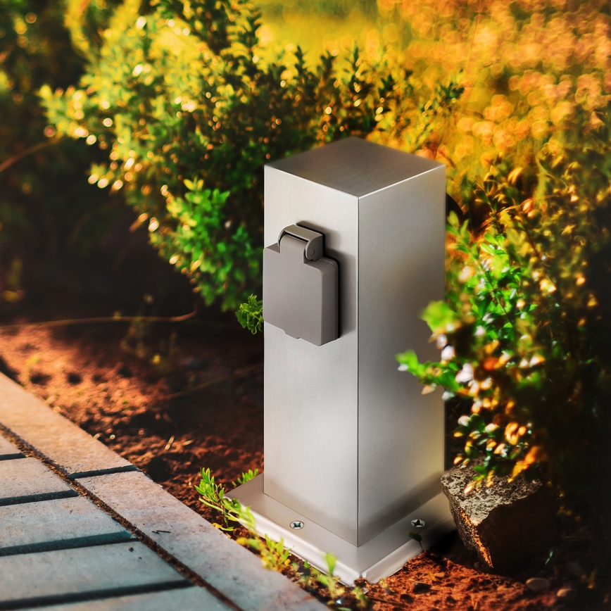 Kültéri konnektoros oszlop 2x 230V IP44 matt króm, szögletes