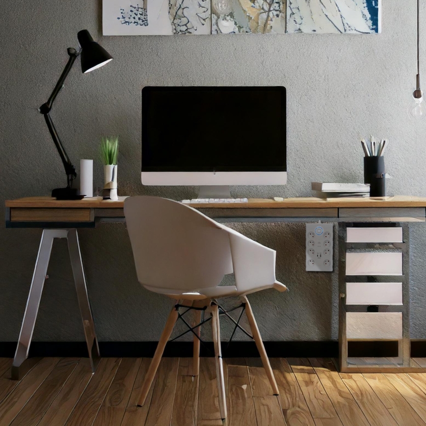 Hosszabbító kábel kapcsolóval és túlfeszültség-védelemmel 8 aljzat E-típus + 1xUSB-A + 1xUSB-C 2m fehér