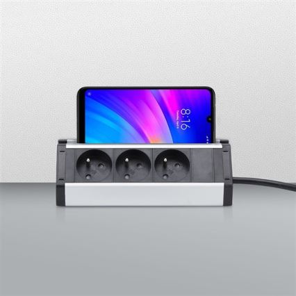 Hosszabbító kábel 3 pólusú 1,5 m alumínium/fekete