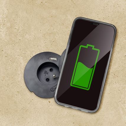 Beépíthető konnektor 10W vezeték nélküli töltéssel, 1 aljzat + USB A+C, fekete