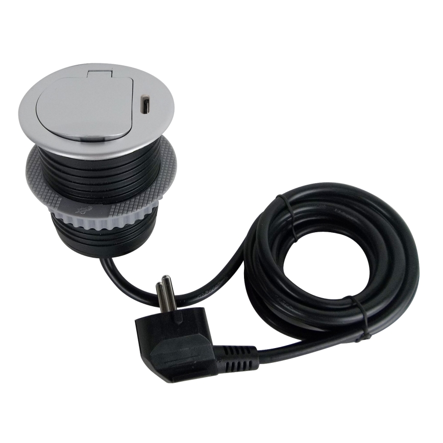 Aljzatoszlop asztalokhoz 1x230V + USB-C Power Delivery ezüst/fekete