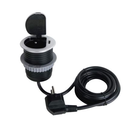 Aljzatoszlop asztalokhoz 1x230V + USB-C Power Delivery ezüst/fekete