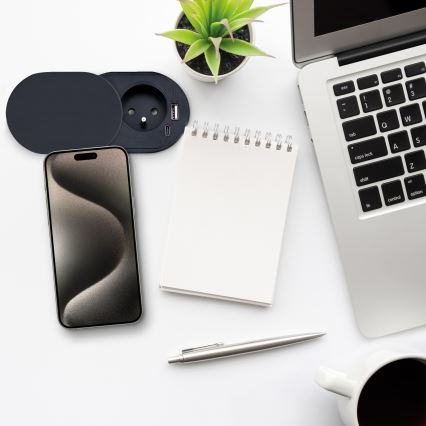 Beépíthető aljzat csúsztatható fedéllel, 20W, 1 aljzat + USB A+C, fekete