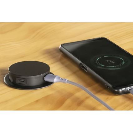 Aljzatoszlop asztallaphoz 3x230V + 2xUSB fekete