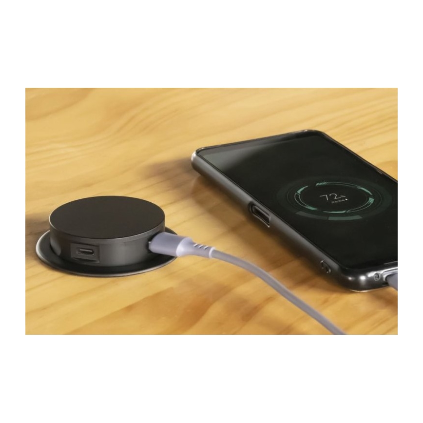 Aljzatoszlop asztallaphoz 3x230V + 2xUSB fekete