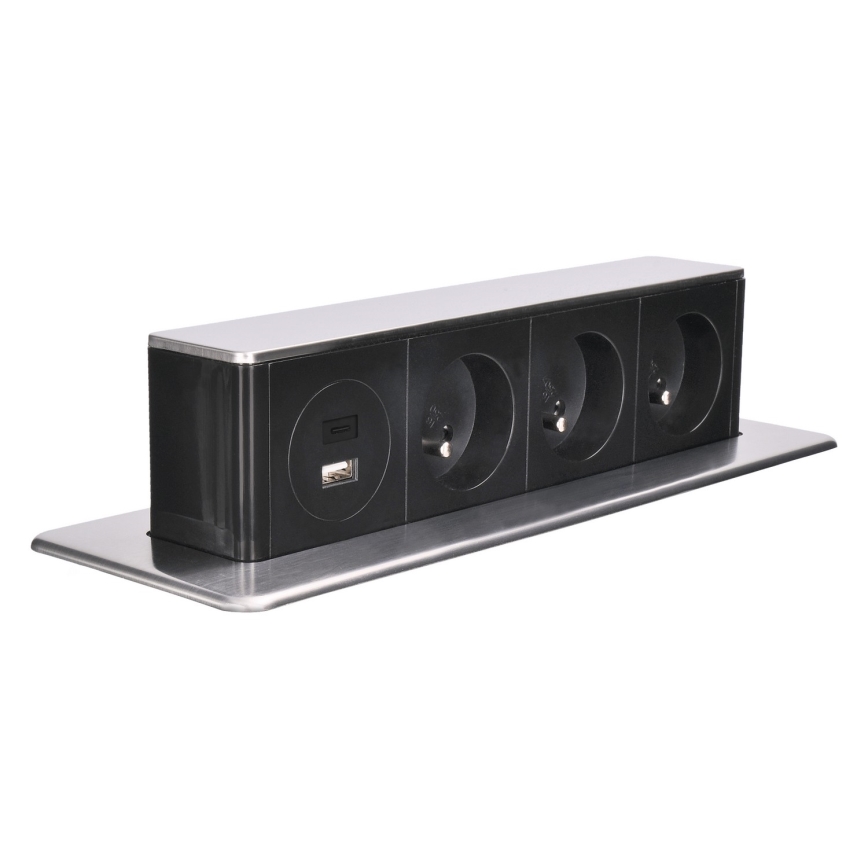 Asztallapra szerelhető konnektoroszlop 3x230V + USB-A + USB-C