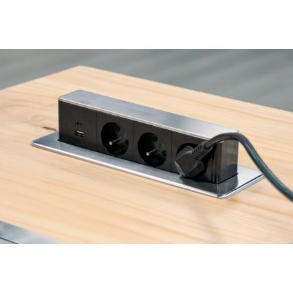 Aljzatoszlop asztalokhoz 3x230V + USB-A + USB-C