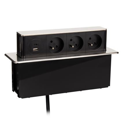 Aljzatoszlop asztalokhoz 3x230V + USB-A + USB-C