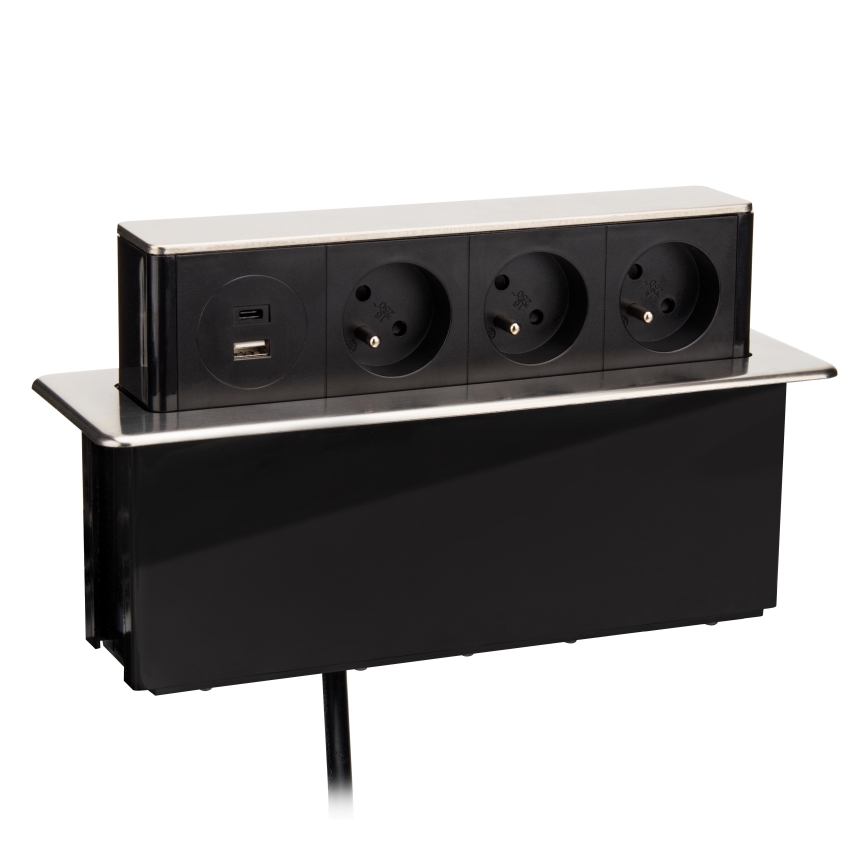 Aljzatoszlop asztalokhoz 3x230V + USB-A + USB-C