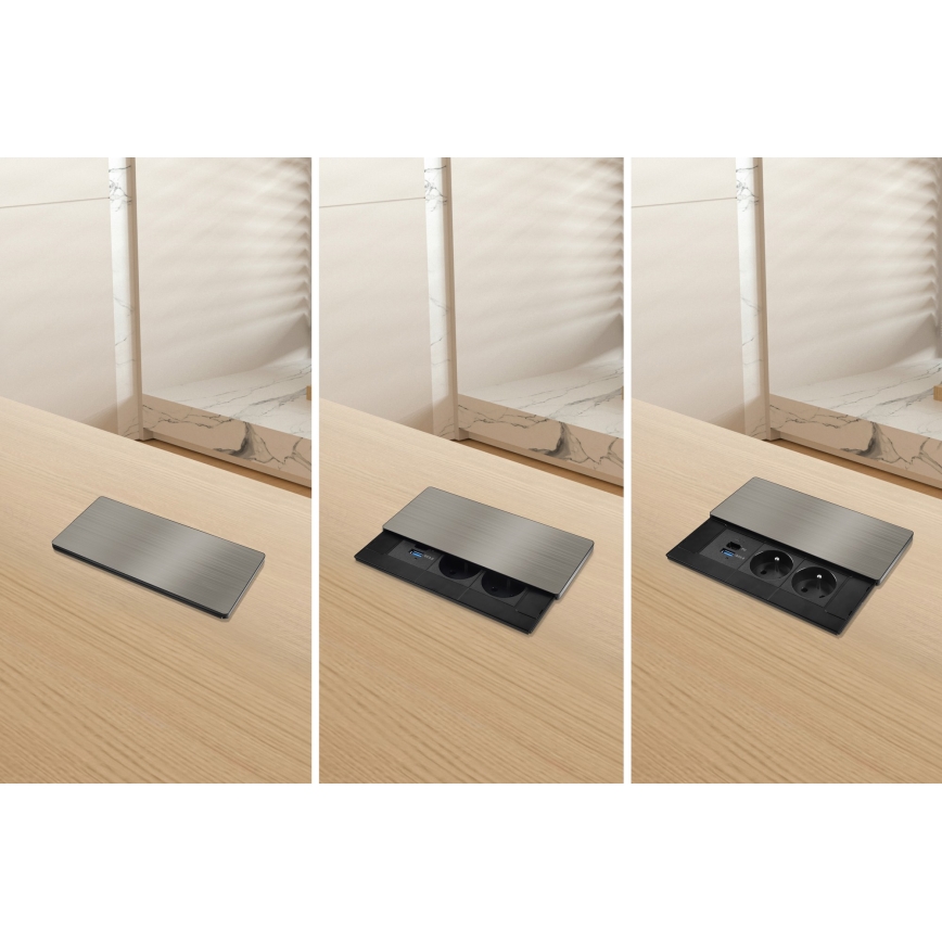 Beépíthető konnektor 65W, 2 aljzat + USB-A + USB-C